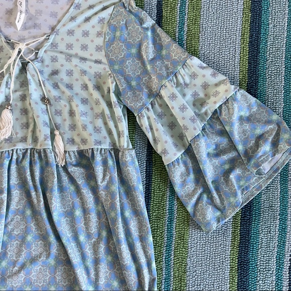 NY Collection Peasant Mixed Print Top Mini Dress • Size Small, runs large as top - Picture 2 of 7